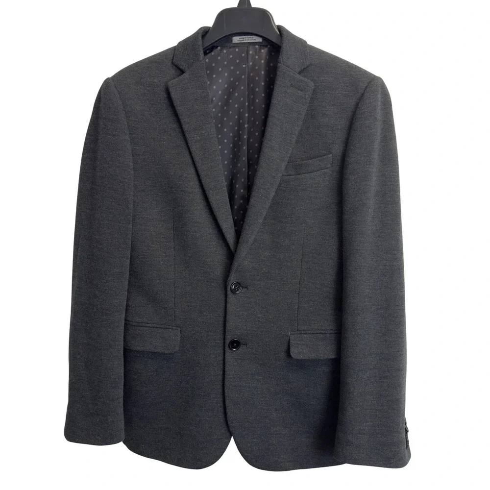 Express Photographer Fitted Blazer Mens 36S Gray Knit Cotton Blend Two Button